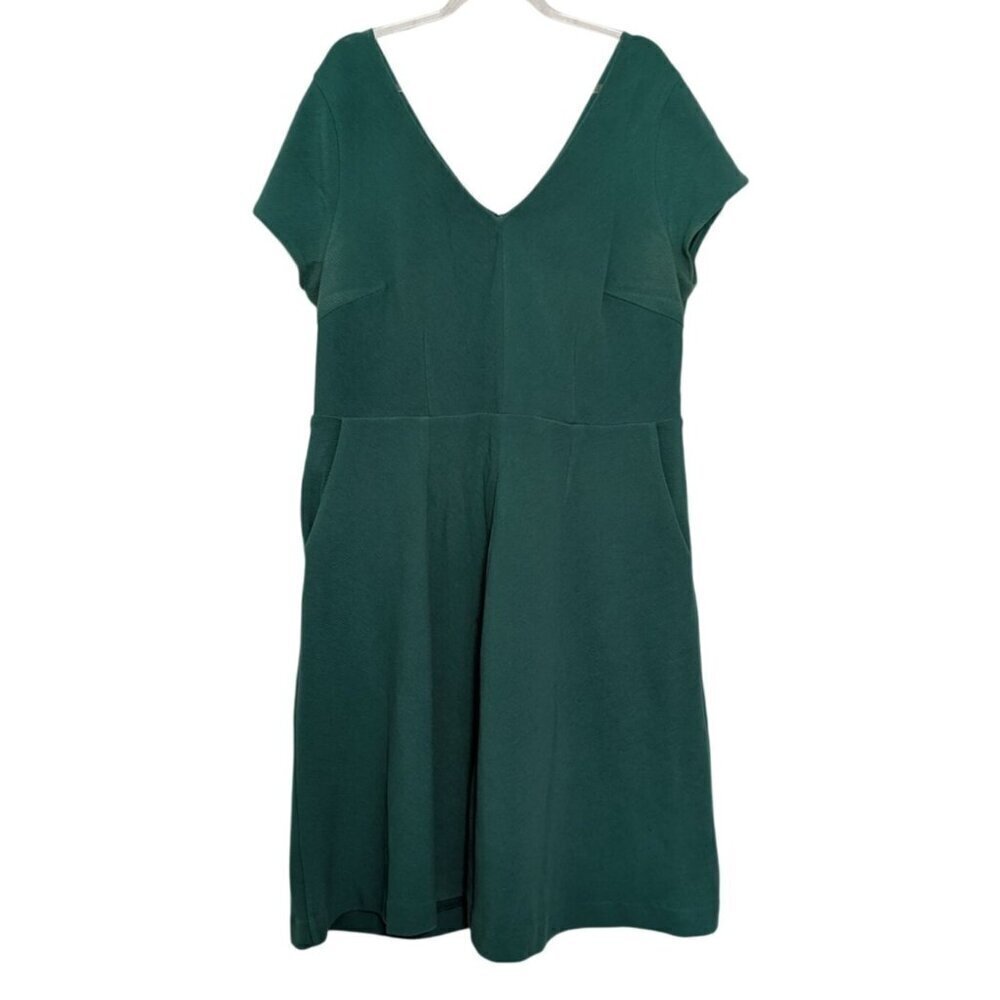 Boden Belle Ottoman Dress Womens Size 12 Green Cotton V Neck Short Sleeve